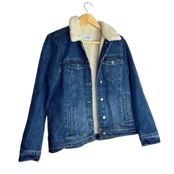 Old Navy Gender-Neutral Oversized Boyfriend Sherpa Jean Trucker Jacket Sz Large - Picture 4 of 10